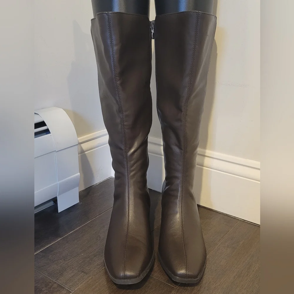 NWOB Devri Extra Wide Calf Knee High Boots, Brown, Vegan Leather - Picture 2 of 5